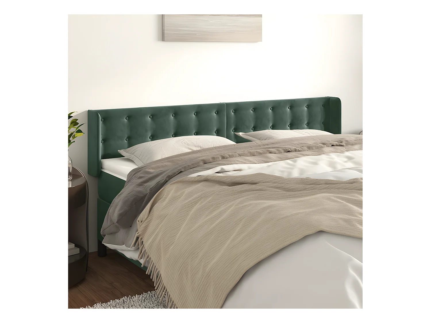 Tête de lit avec oreilles Vert foncé 163x16x78/88 cm Velours