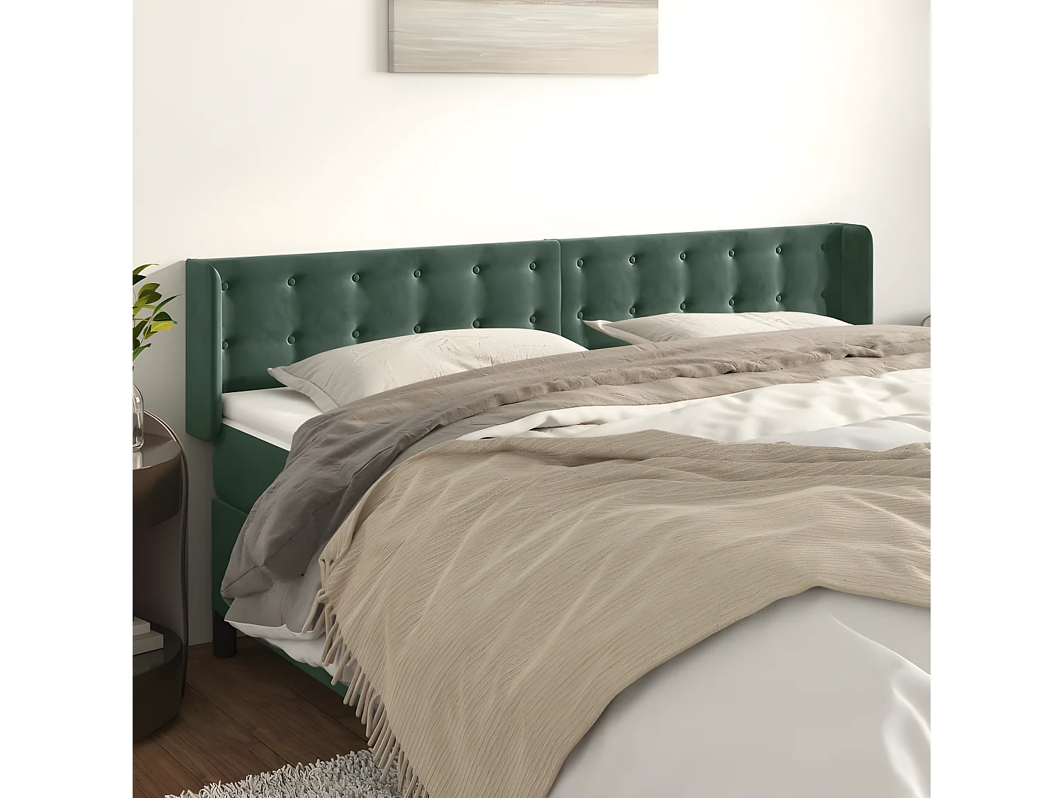 Tête de lit avec oreilles Vert foncé 163x16x78/88 cm Velours