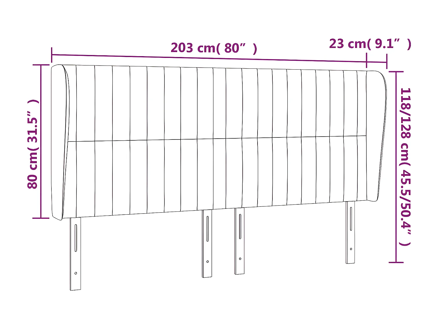 Tête de lit avec oreilles Bleu foncé 203x23x118/128 cm Velours