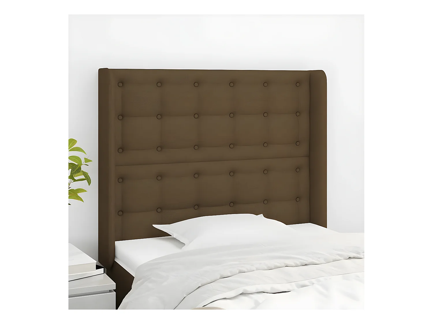 Tête de lit avec oreilles Marron foncé 93x16x118/128 cm Tissu