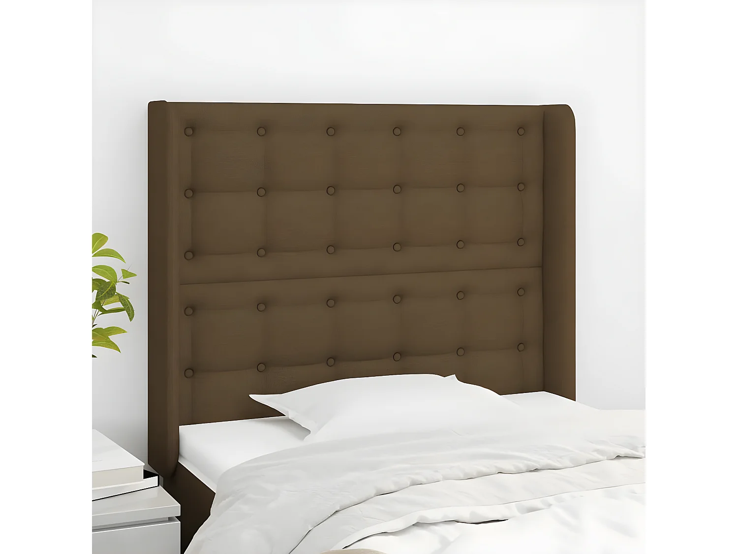 Tête de lit avec oreilles Marron foncé 93x16x118/128 cm Tissu