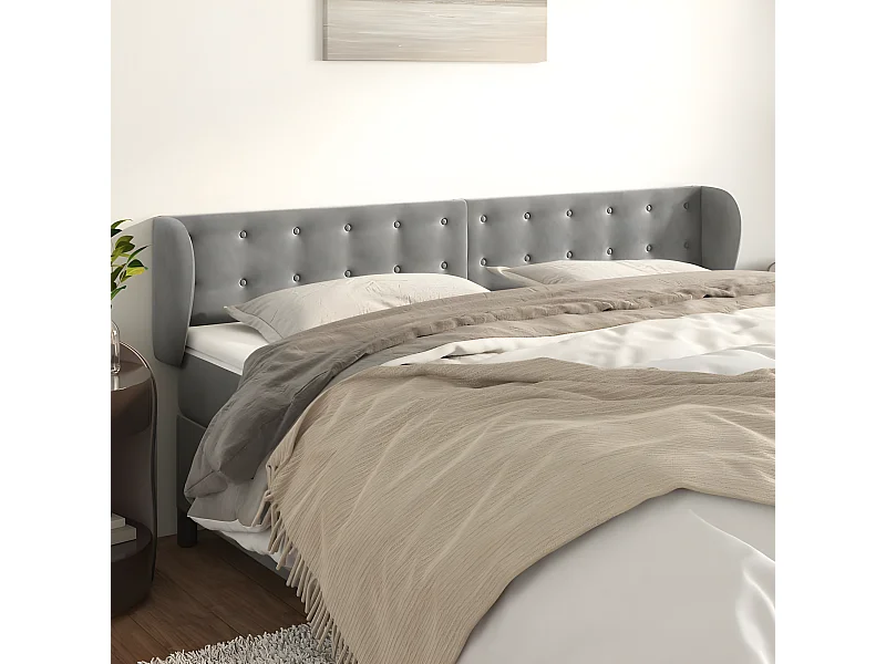 Tête de lit avec oreilles Gris clair 183x23x78/88 cm Velours