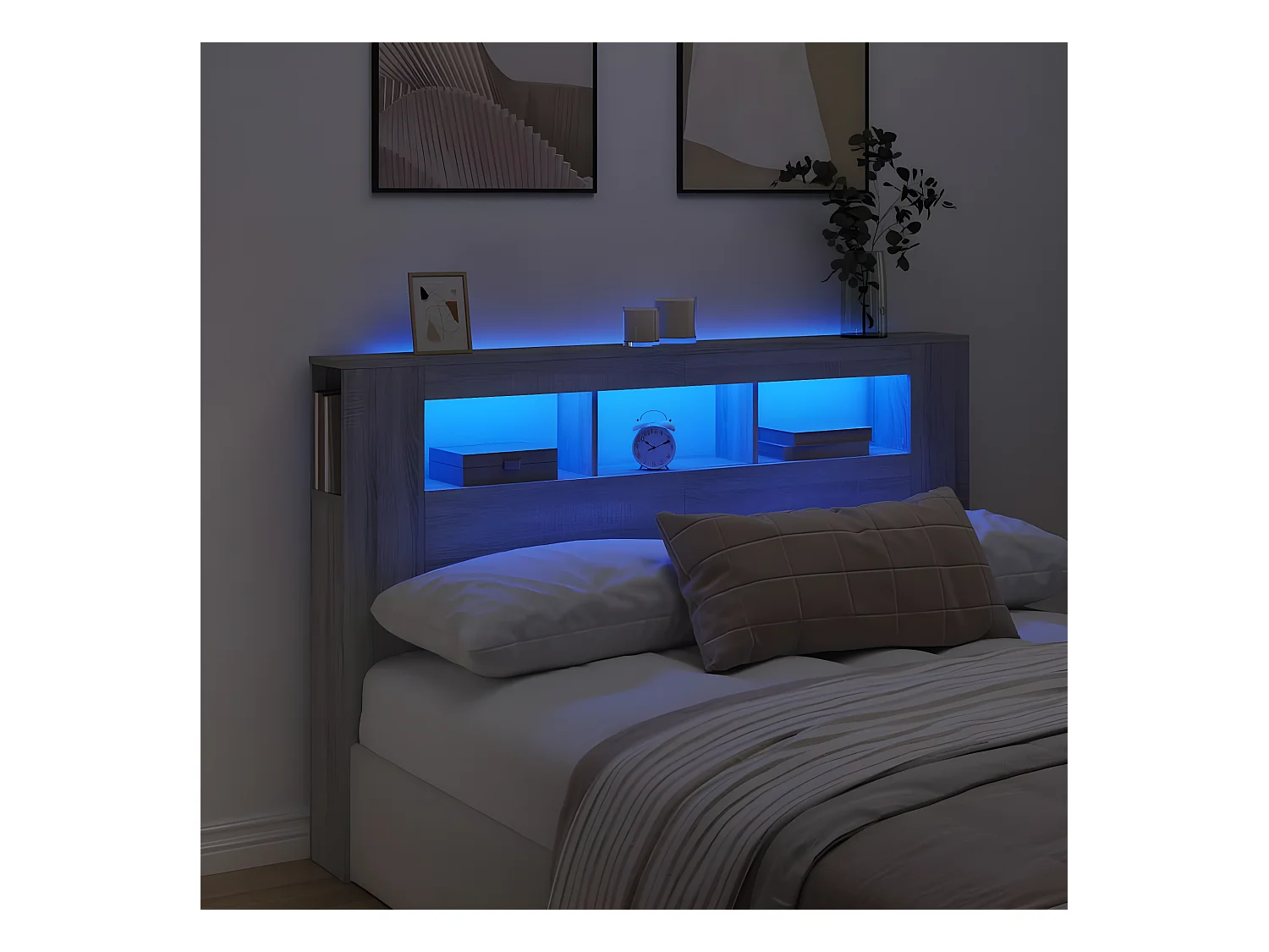 Tête de lit à LED sonoma gris 160x18,5x103,5 cm bois ingénierie