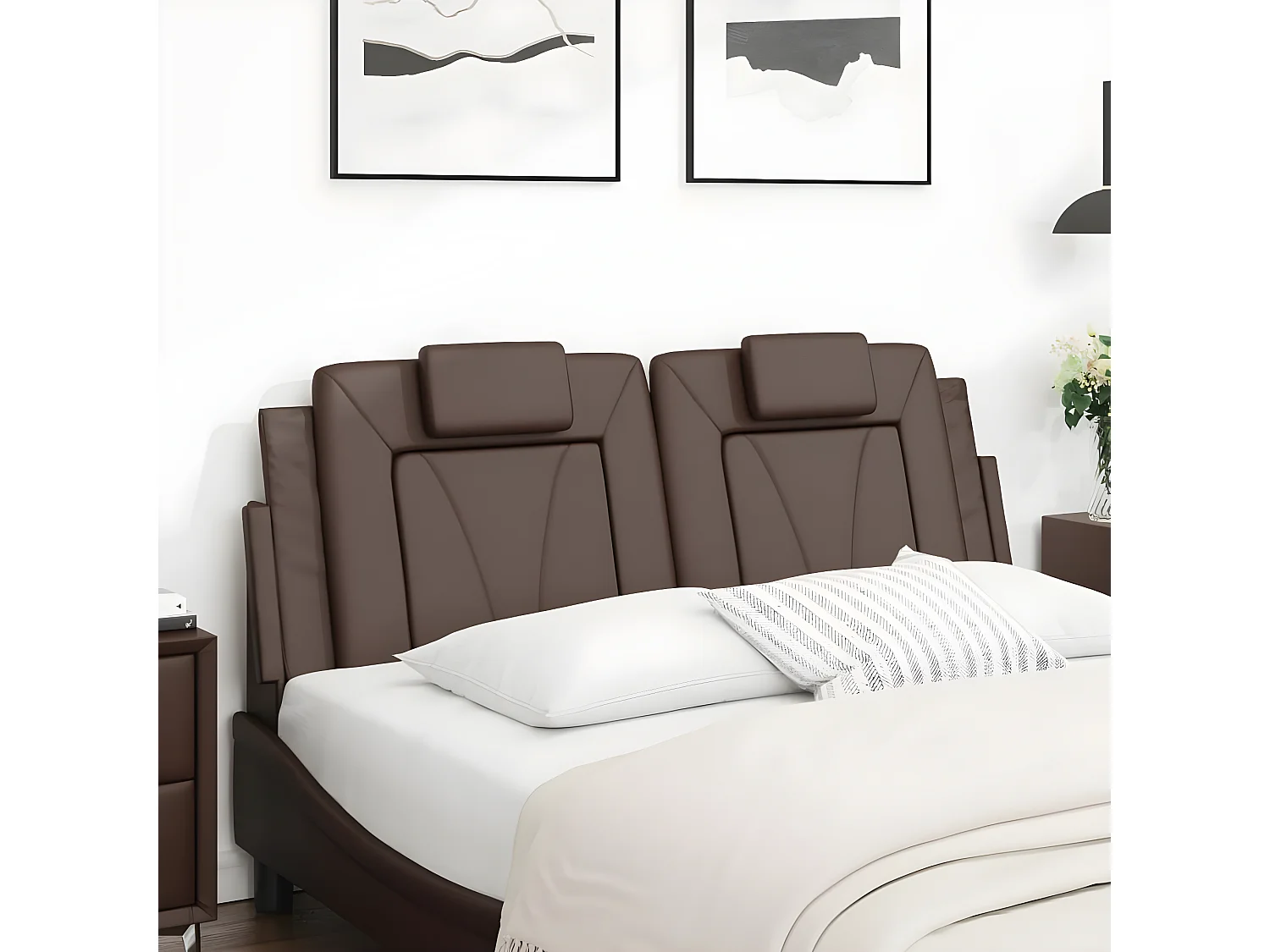 Coussin de tête de lit marron 140 cm similicuir