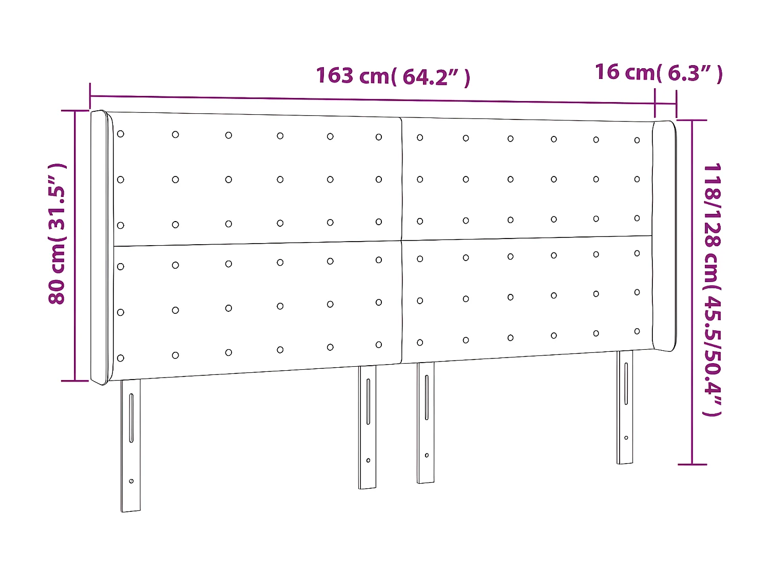 Hoofdbord met randen 163x16x118/128 cm kunstleer zwart