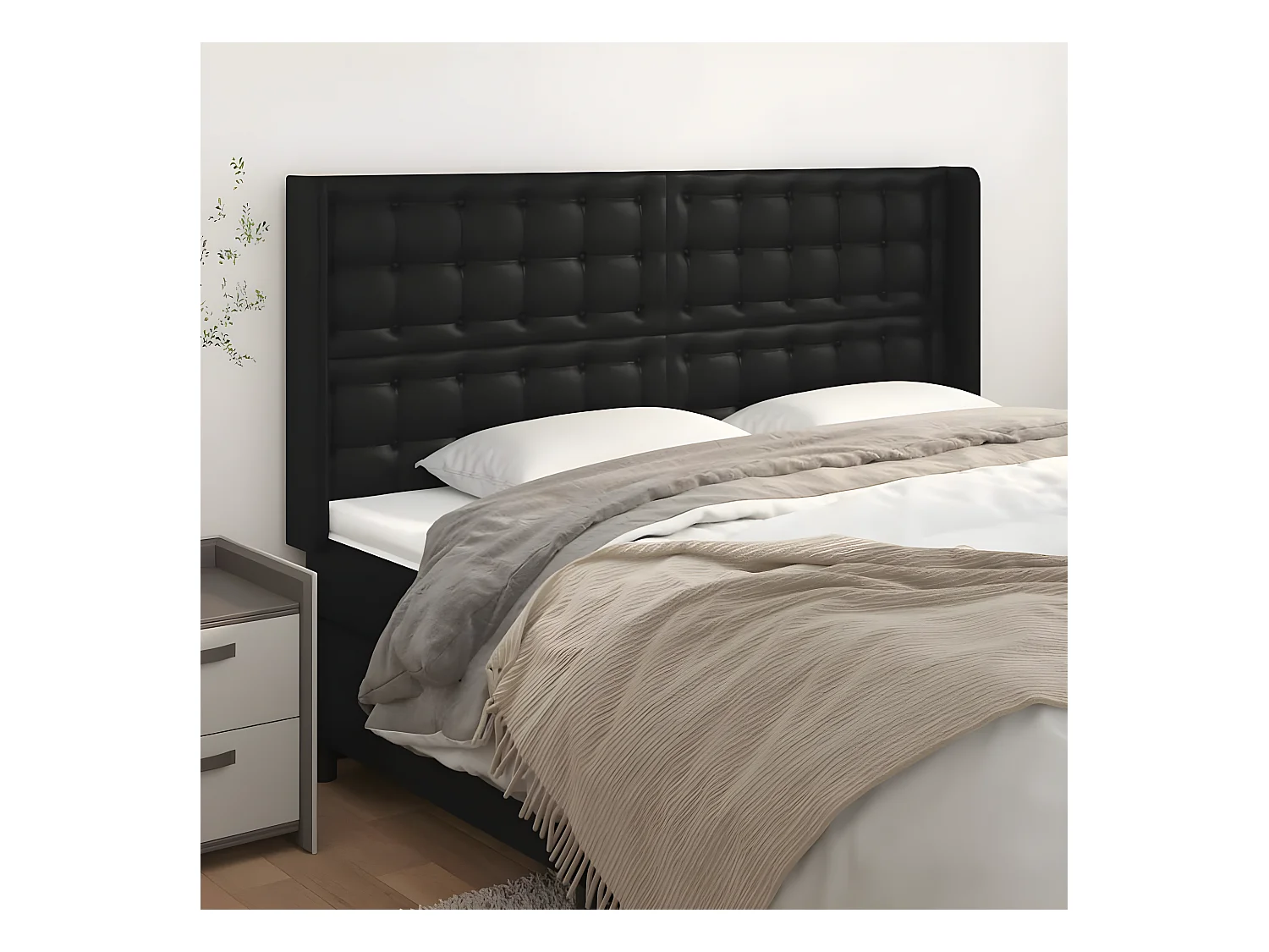 Tête de lit avec oreilles Noir 163x16x118/128 cm Similicuir