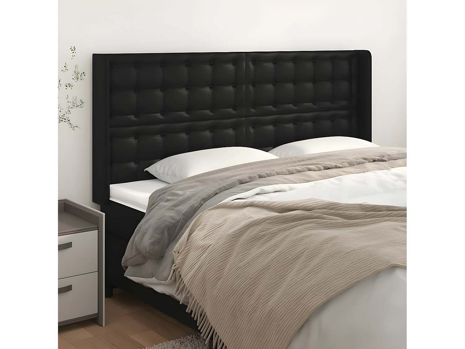 Tête de lit avec oreilles Noir 163x16x118/128 cm Similicuir