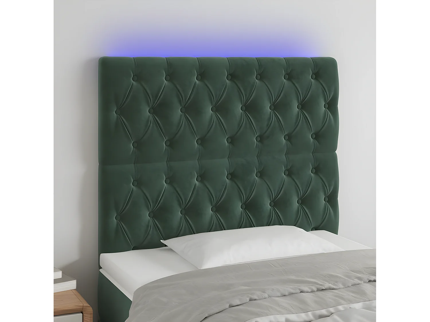 Cabeceira de cama c/ LED veludo 90x7x118/128 cm verde-escuro
