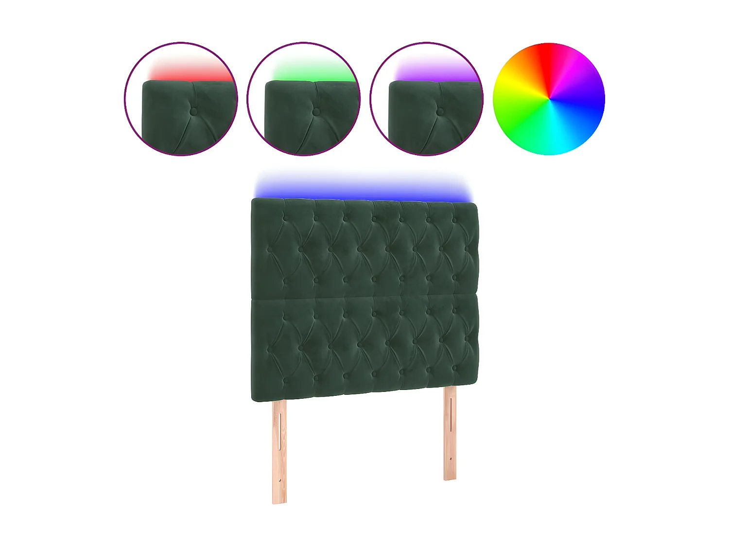 Cabeceira de cama c/ LED veludo 90x7x118/128 cm verde-escuro