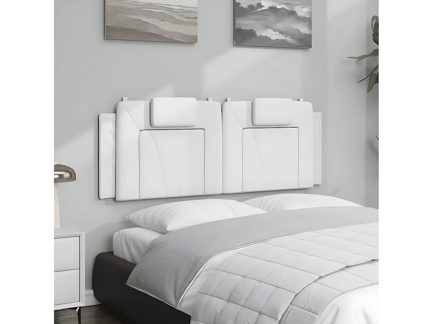 Coussin de tête de lit blanc 140 cm similicuir
