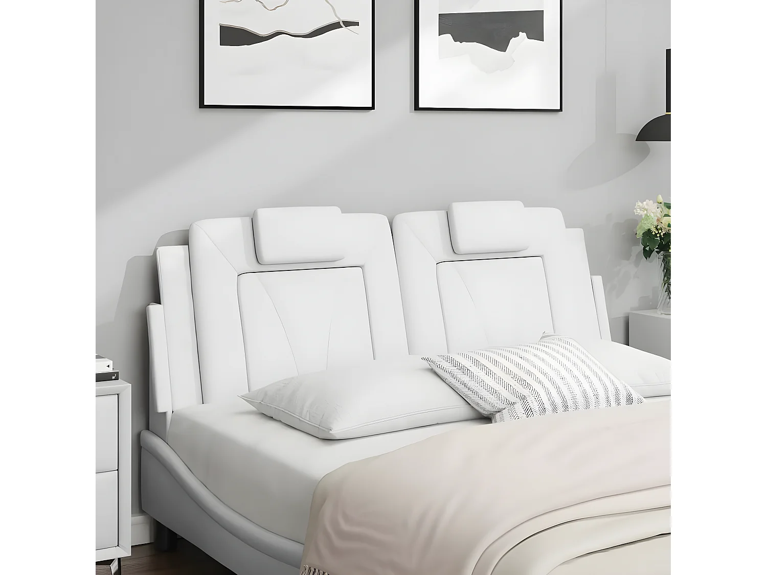 Coussin de tête de lit blanc 140 cm similicuir