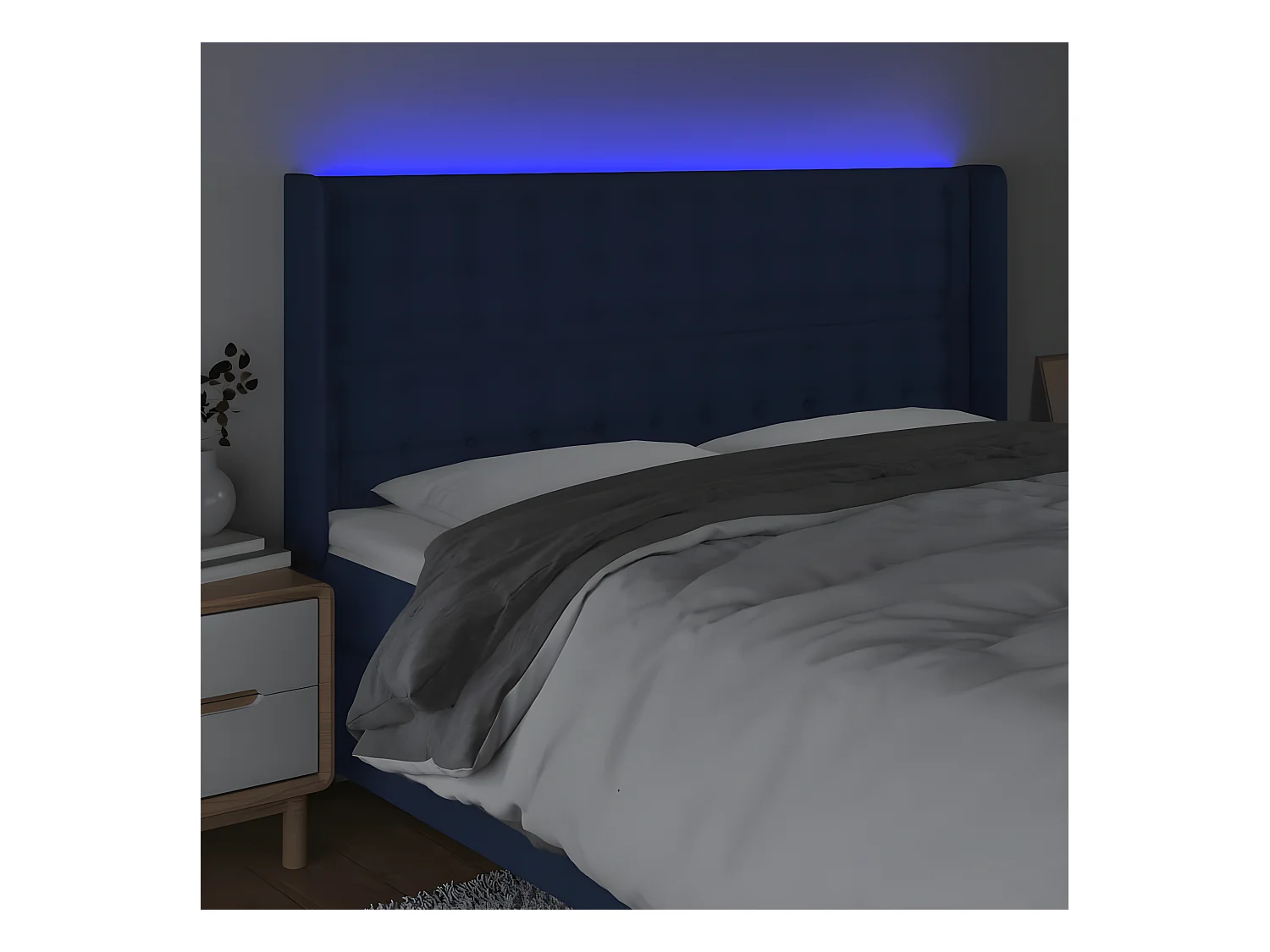 Tête de lit à LED Bleu 203x16x118/128 cm Tissu