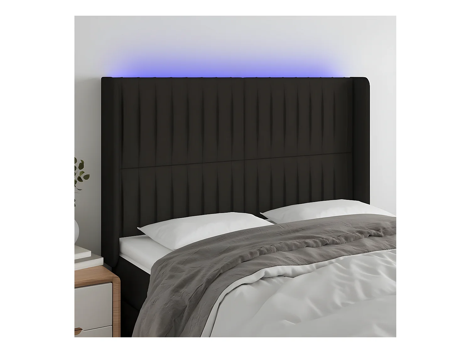 Hoofdbord LED 147x16x118/128 cm stof zwart