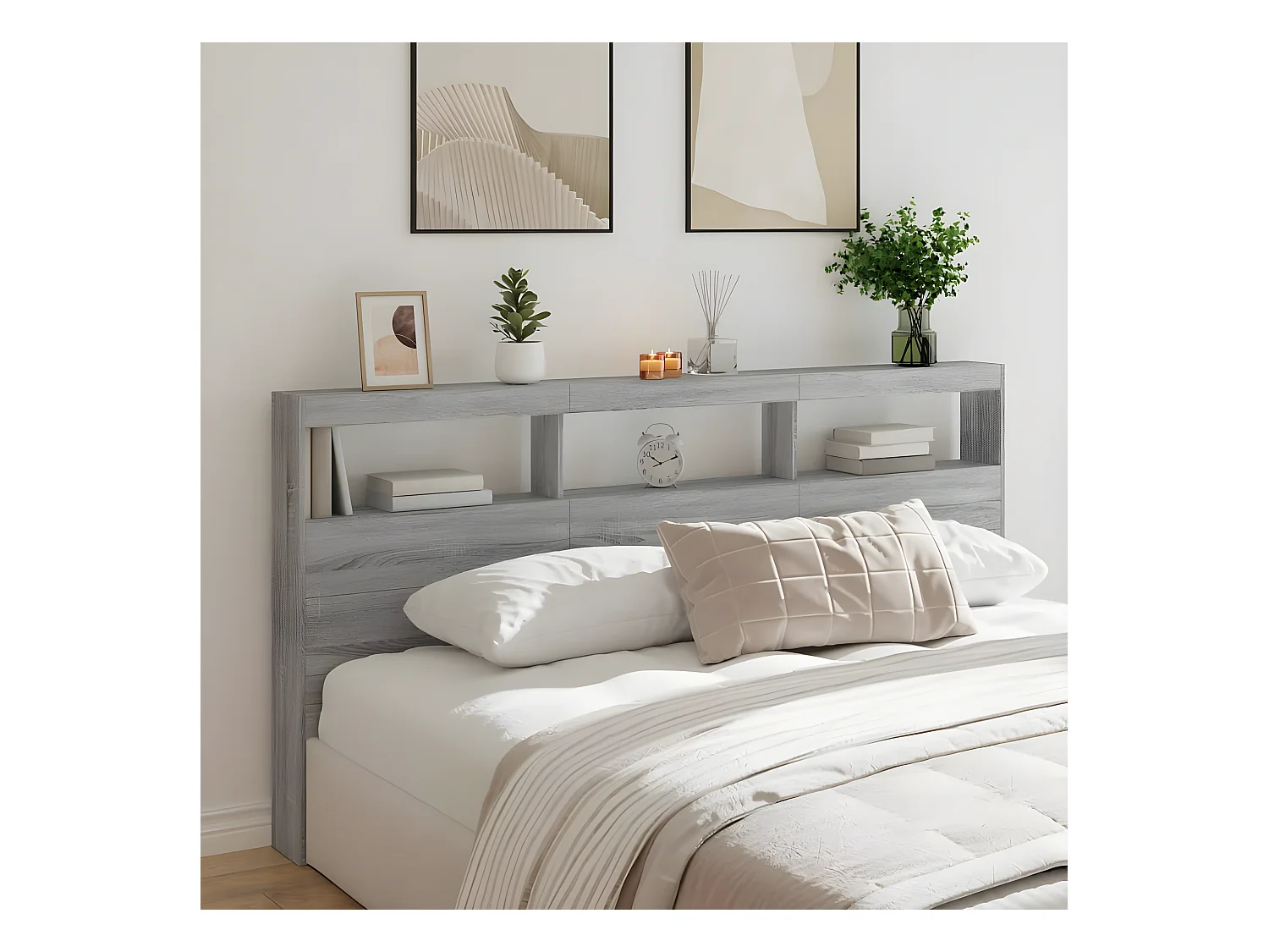 Armoire tête de lit avec LED sonoma gris 200x17x102 cm