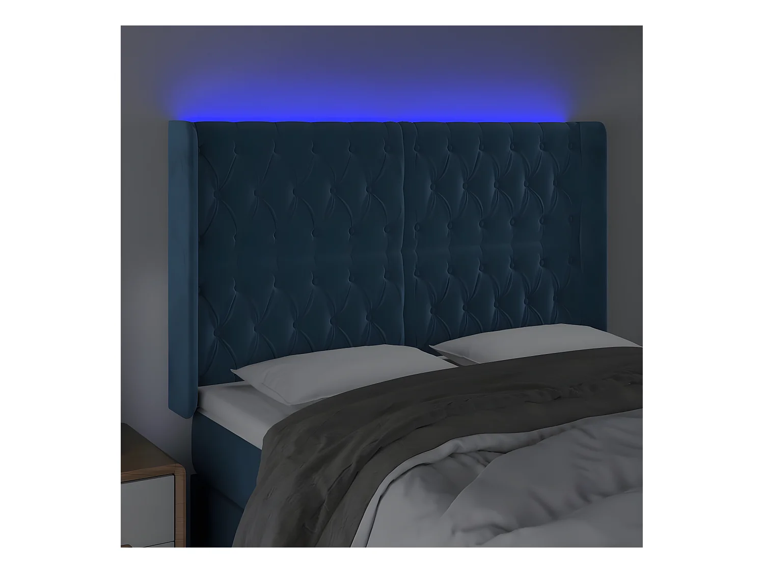 Cabecero con LED de terciopelo azul oscuro 163x16x118/128 cm