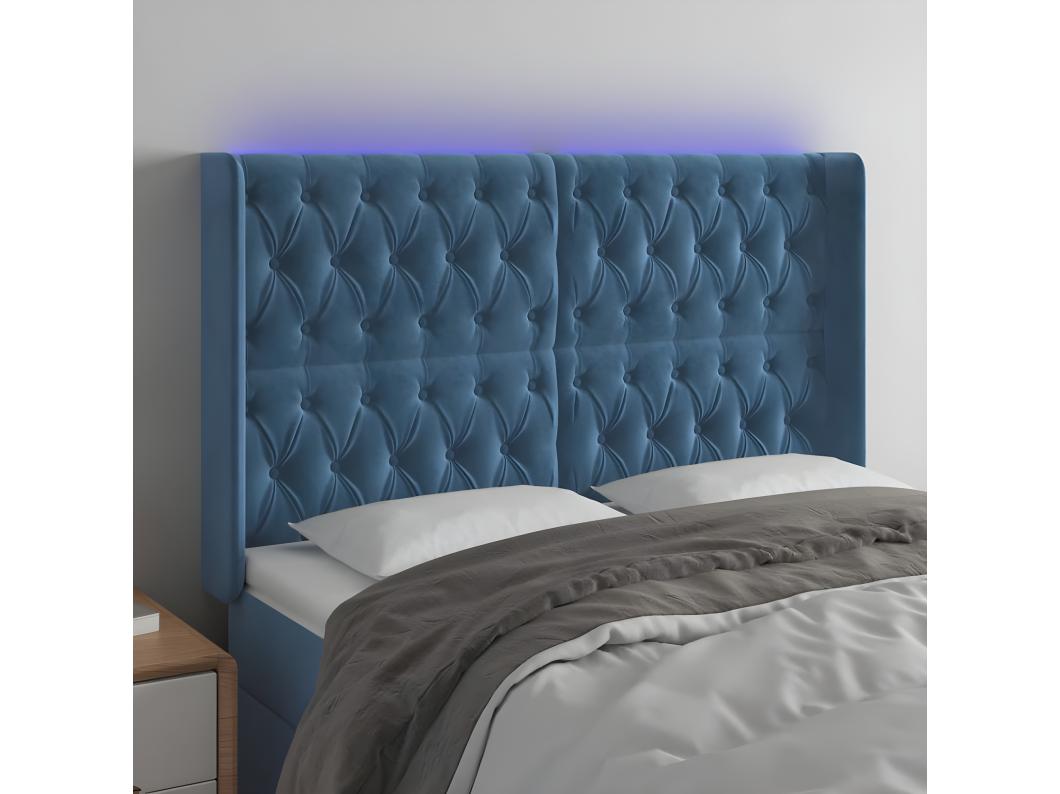 Cabecero con LED de terciopelo azul oscuro 163x16x118/128 cm