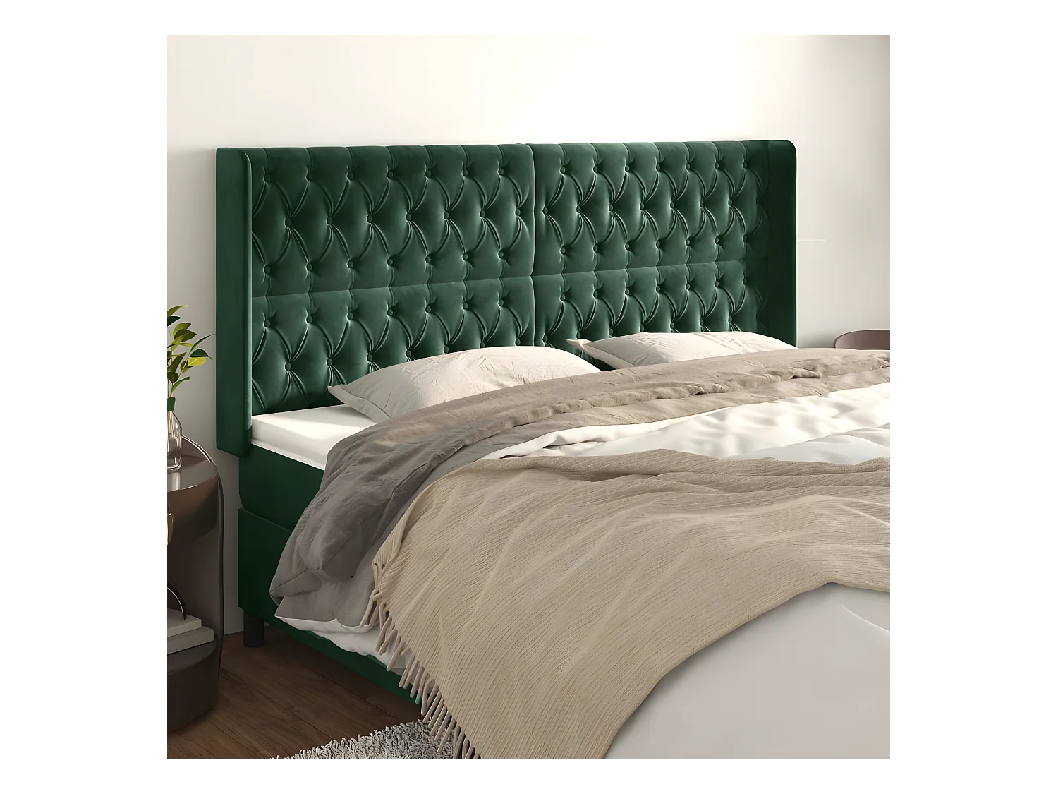 Cabecero con orejas de terciopelo verde oscuro 203x16x118/128cm