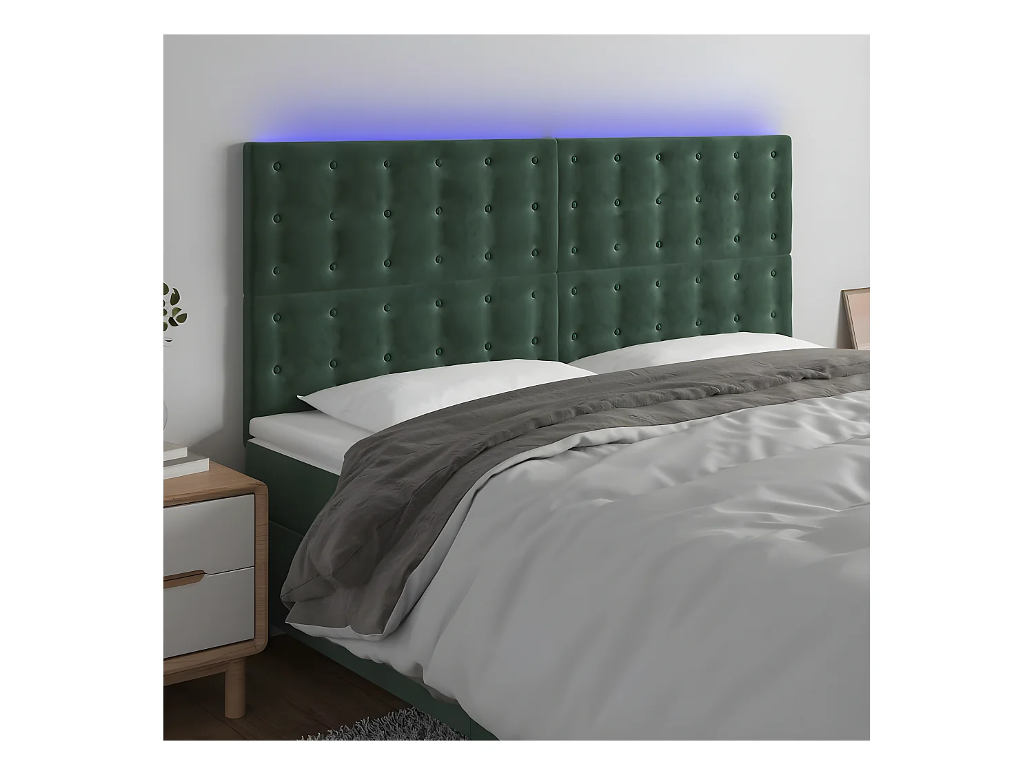 Tête de lit à LED Vert foncé 200x5x118/128 cm Velours