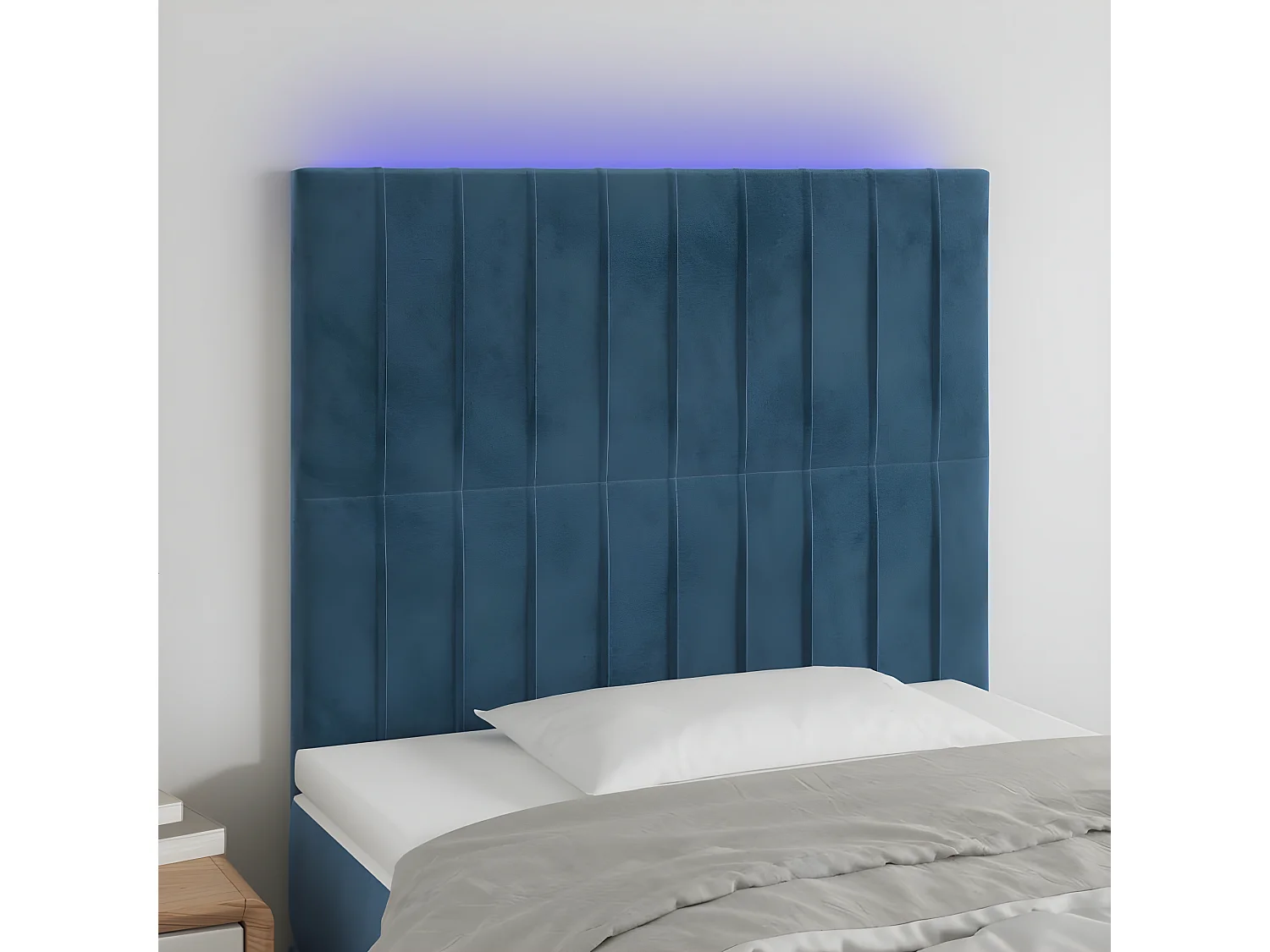 Tête de lit à LED Bleu foncé 100x5x118/128 cm Velours