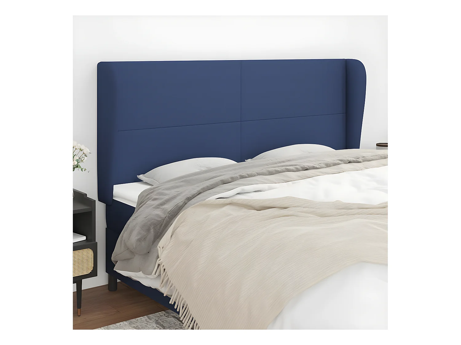 Tête de lit avec oreilles Bleu 183x23x118/128 cm Tissu