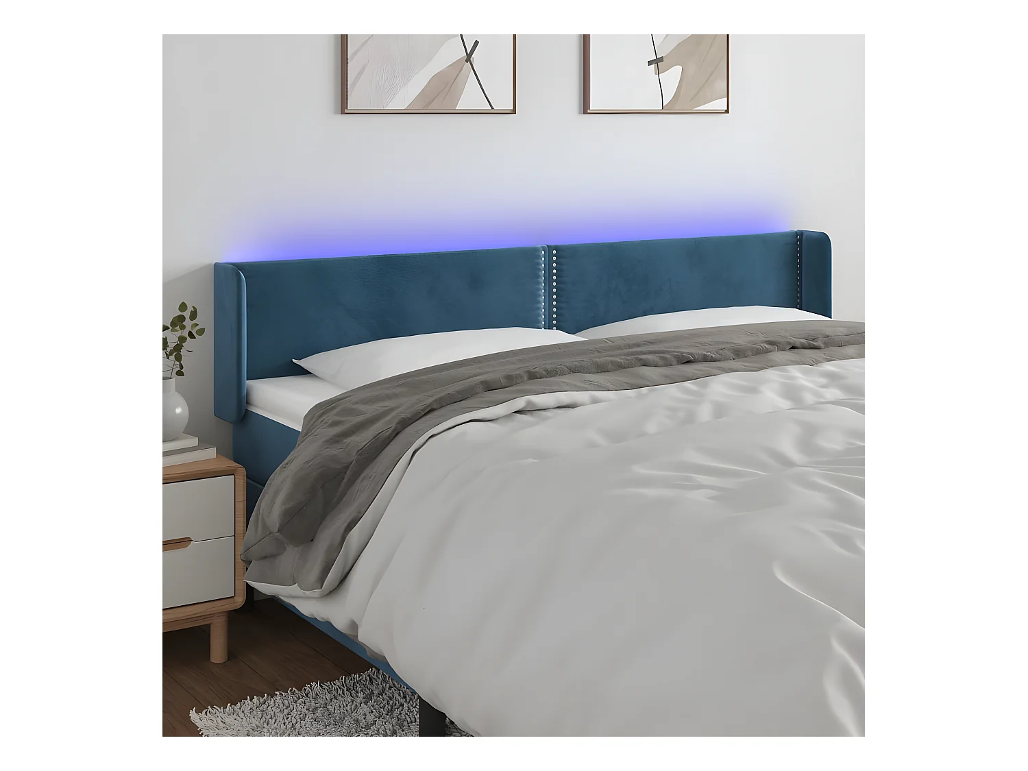 Tête de lit à LED Bleu foncé 183x16x78/88 cm Velours