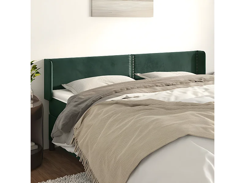 Tête de lit avec oreilles Vert foncé 163x16x78/88 cm Velours