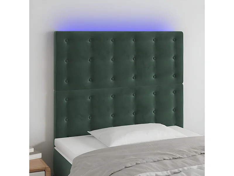 Tête de lit à LED Vert foncé 100x5x118/128 cm Velours