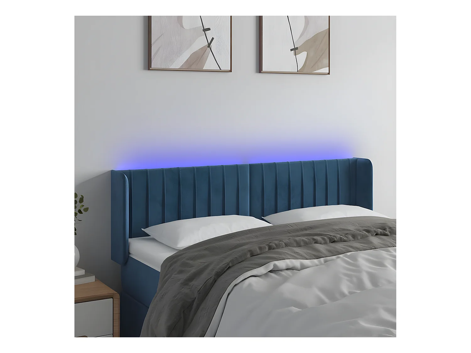 Hoofdbord LED 147x16x78/88 cm fluweel donkerblauw