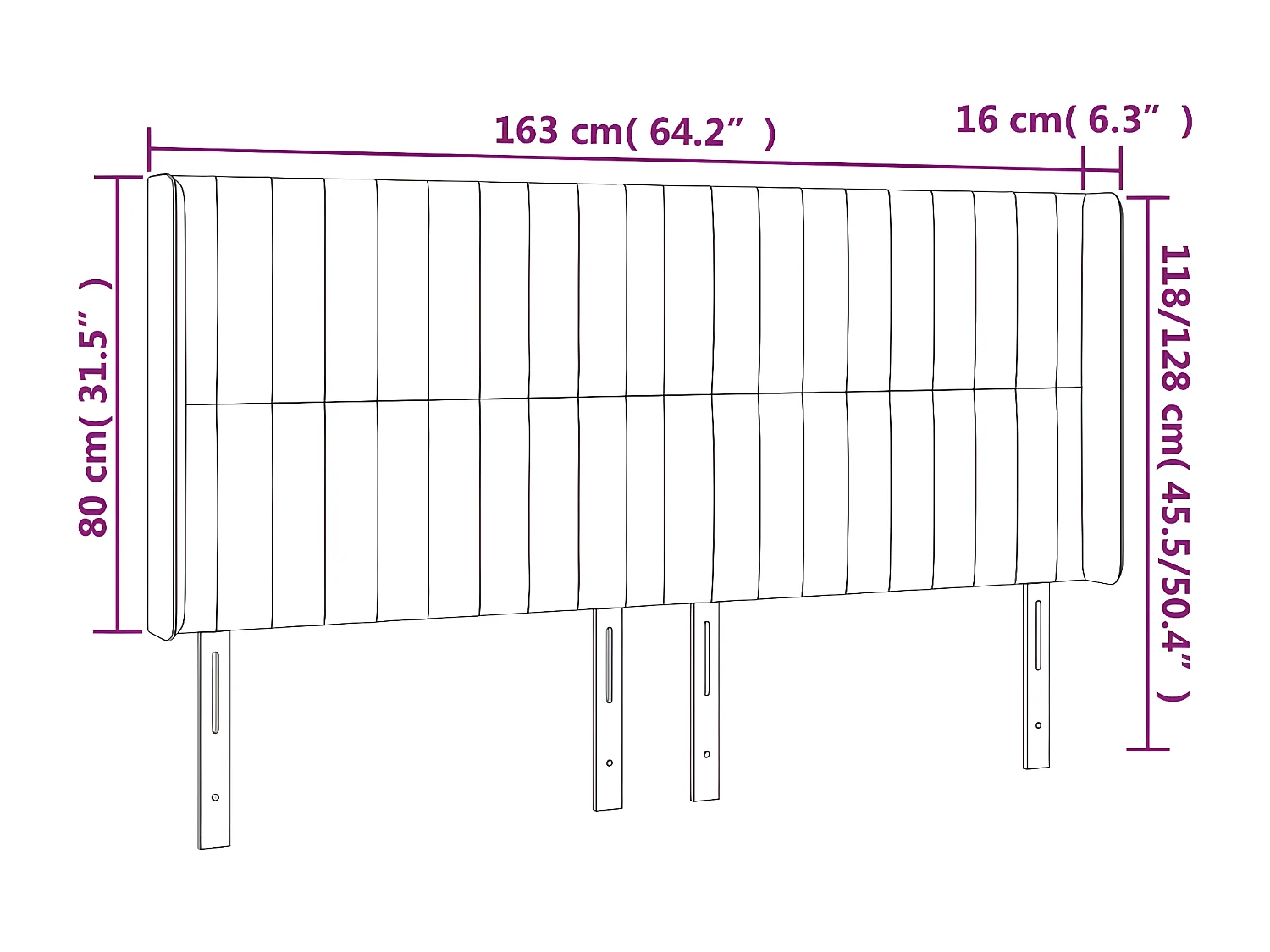 Hoofdbord met randen 163x16x118/128 cm fluweel zwart