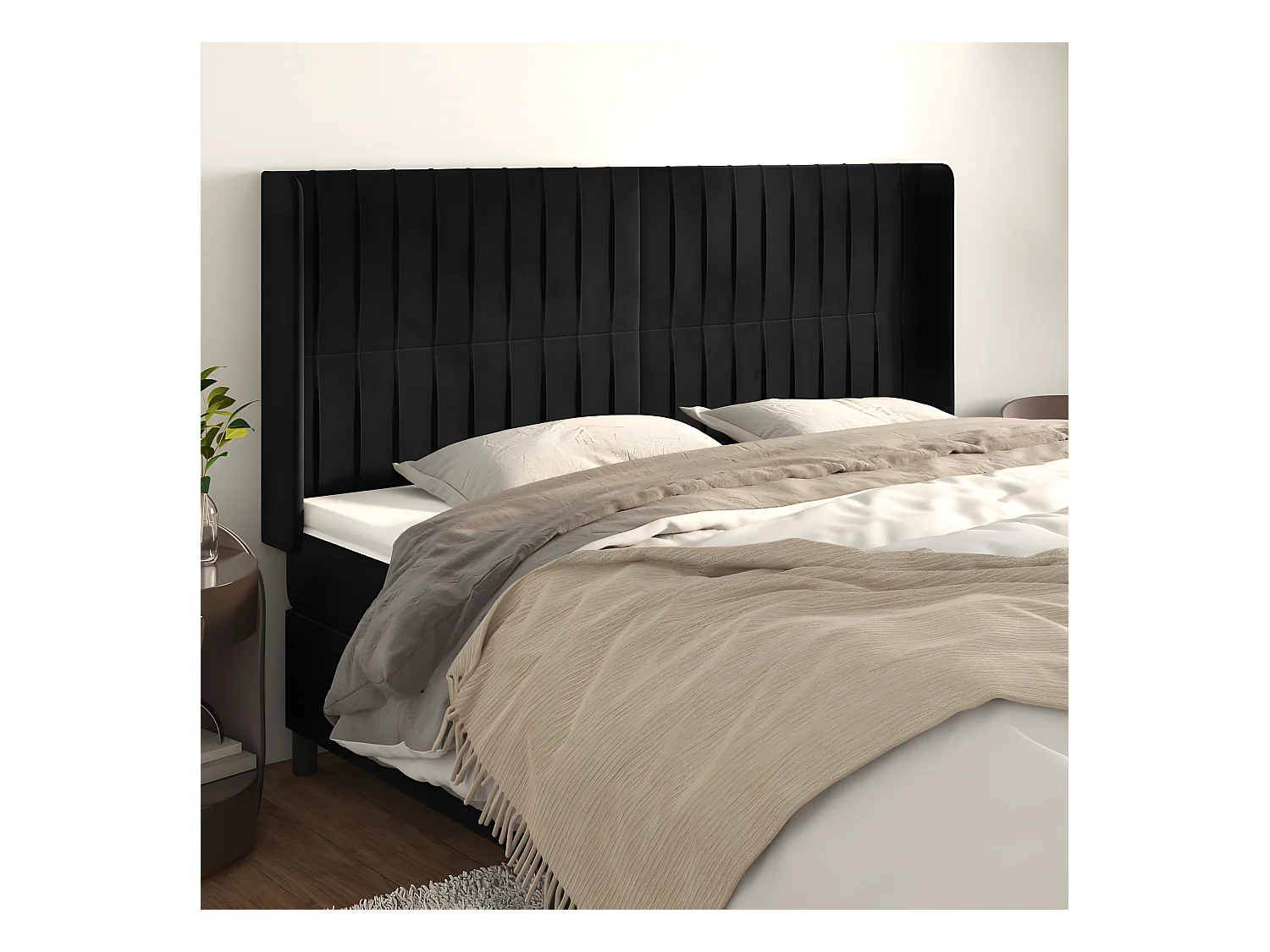 Tête de lit avec oreilles Noir 163x16x118/128 cm Velours