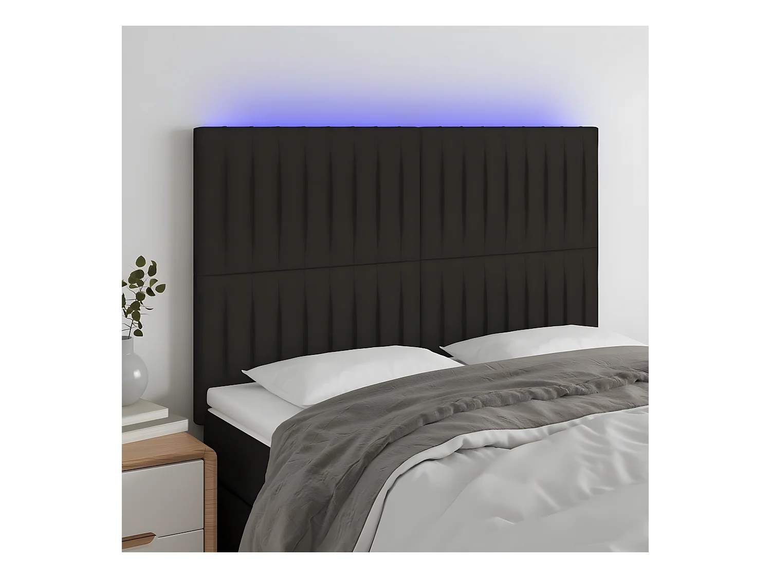 Hoofdbord LED 144x5x118/128 cm stof zwart