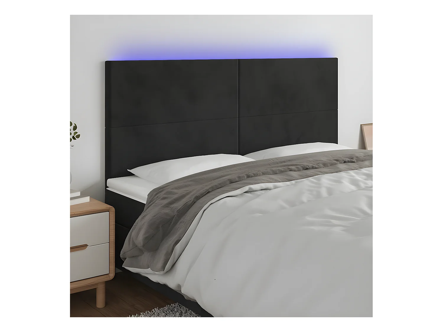 Tête de lit à LED Noir 160x5x118/128 cm Velours