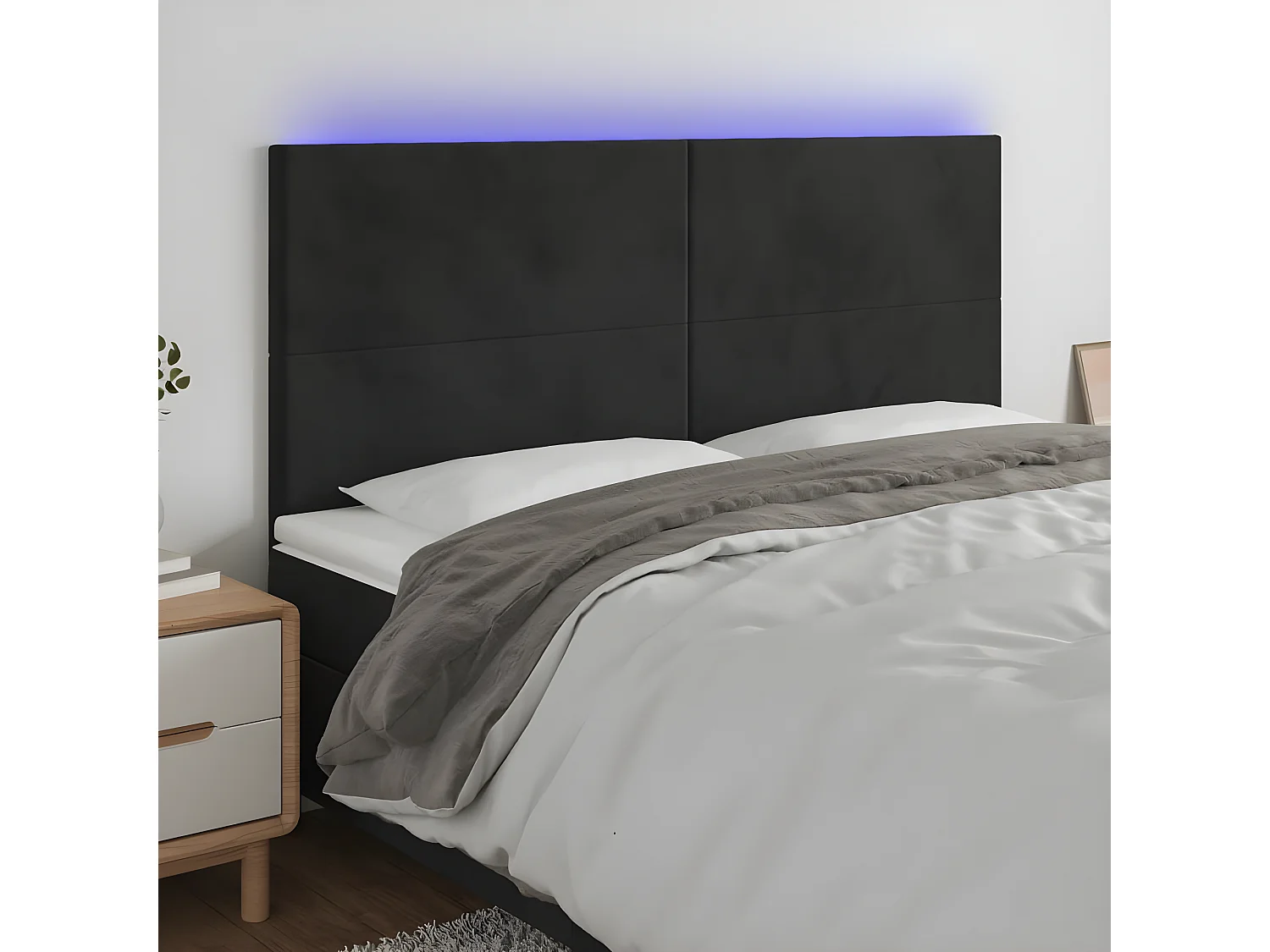 Tête de lit à LED Noir 160x5x118/128 cm Velours