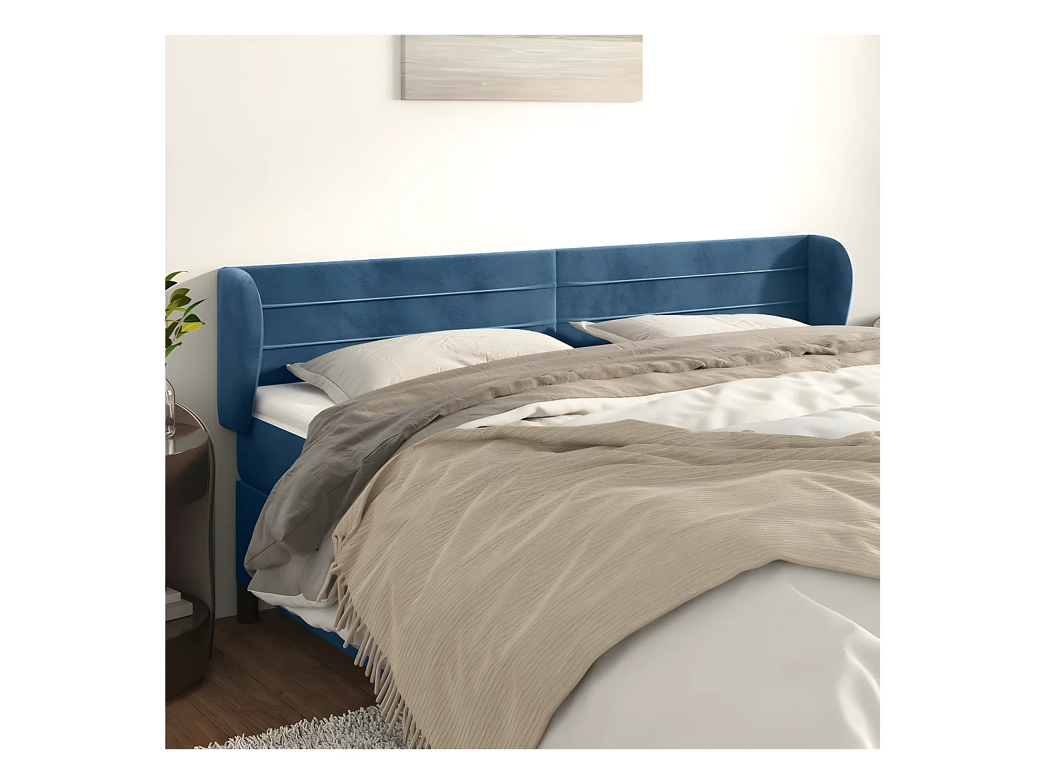 Cabeceira de cama c/ abas veludo 183x23x78/88cm azul-escuro