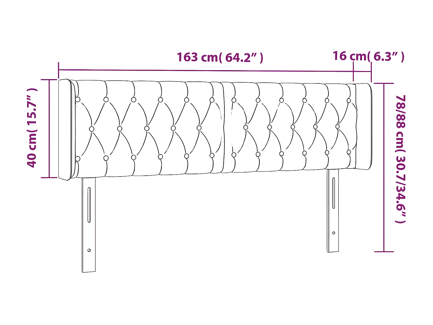 Hoofdbord met randen 163x16x78/88 cm fluweel zwart