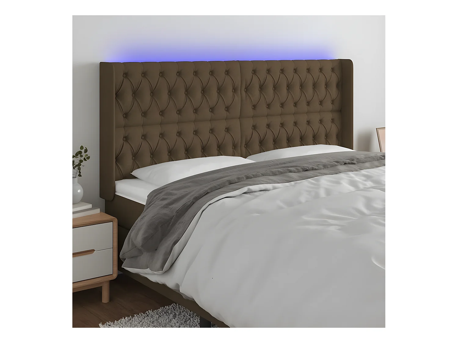 Tête de lit à LED Marron foncé 203x16x118/128 cm Tissu