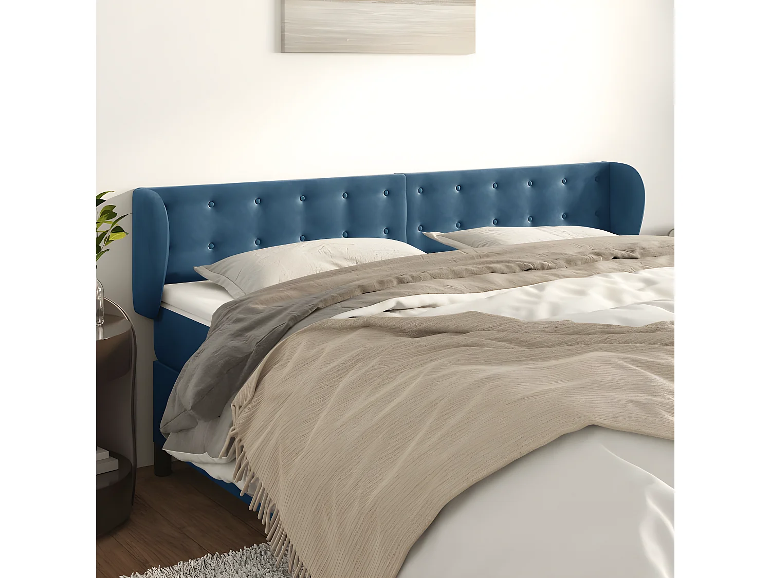 Tête de lit avec oreilles Bleu foncé 163x23x78/88 cm Velours