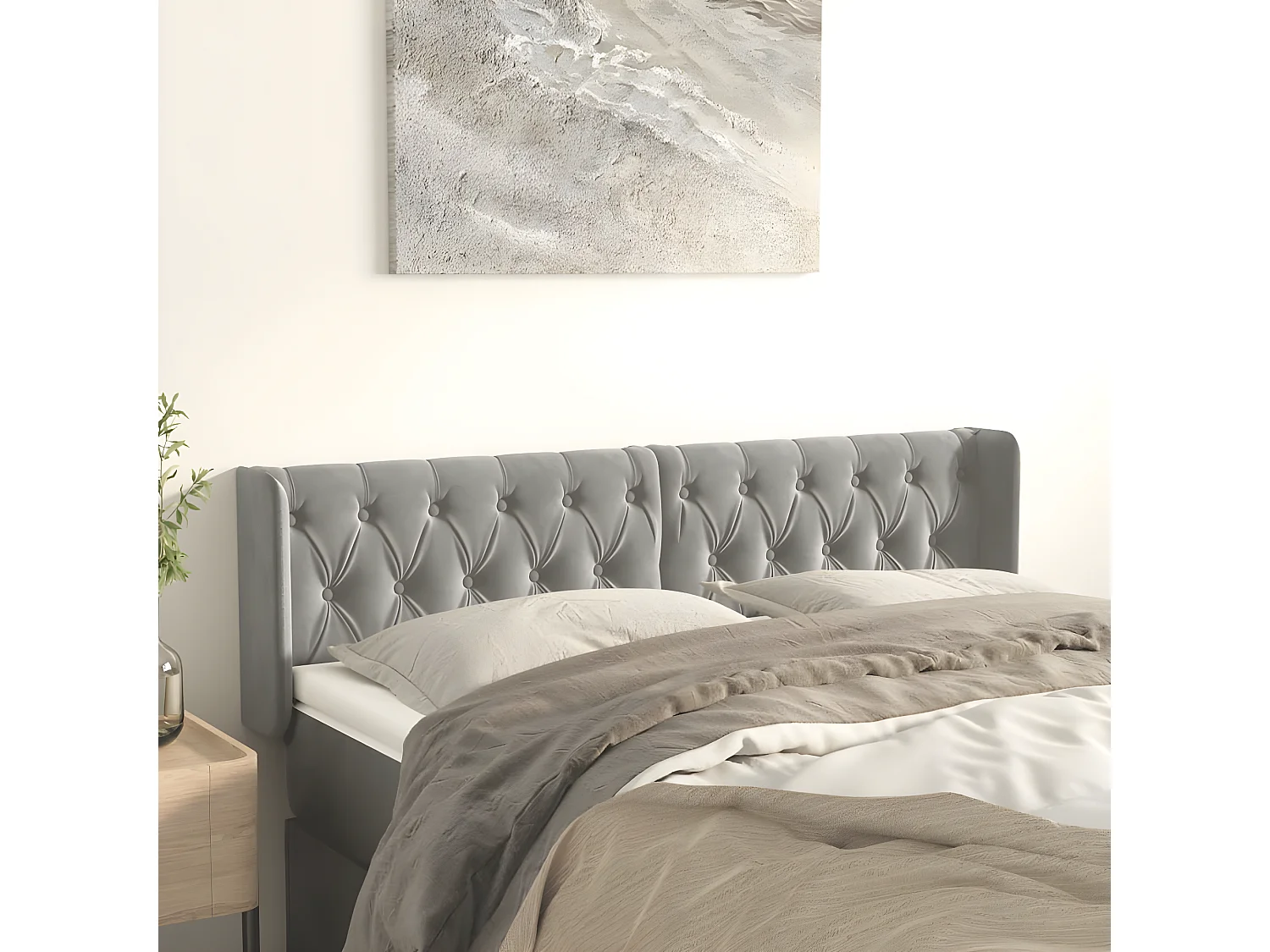 Tête de lit avec oreilles Gris clair 147x16x78/88 cm Velours