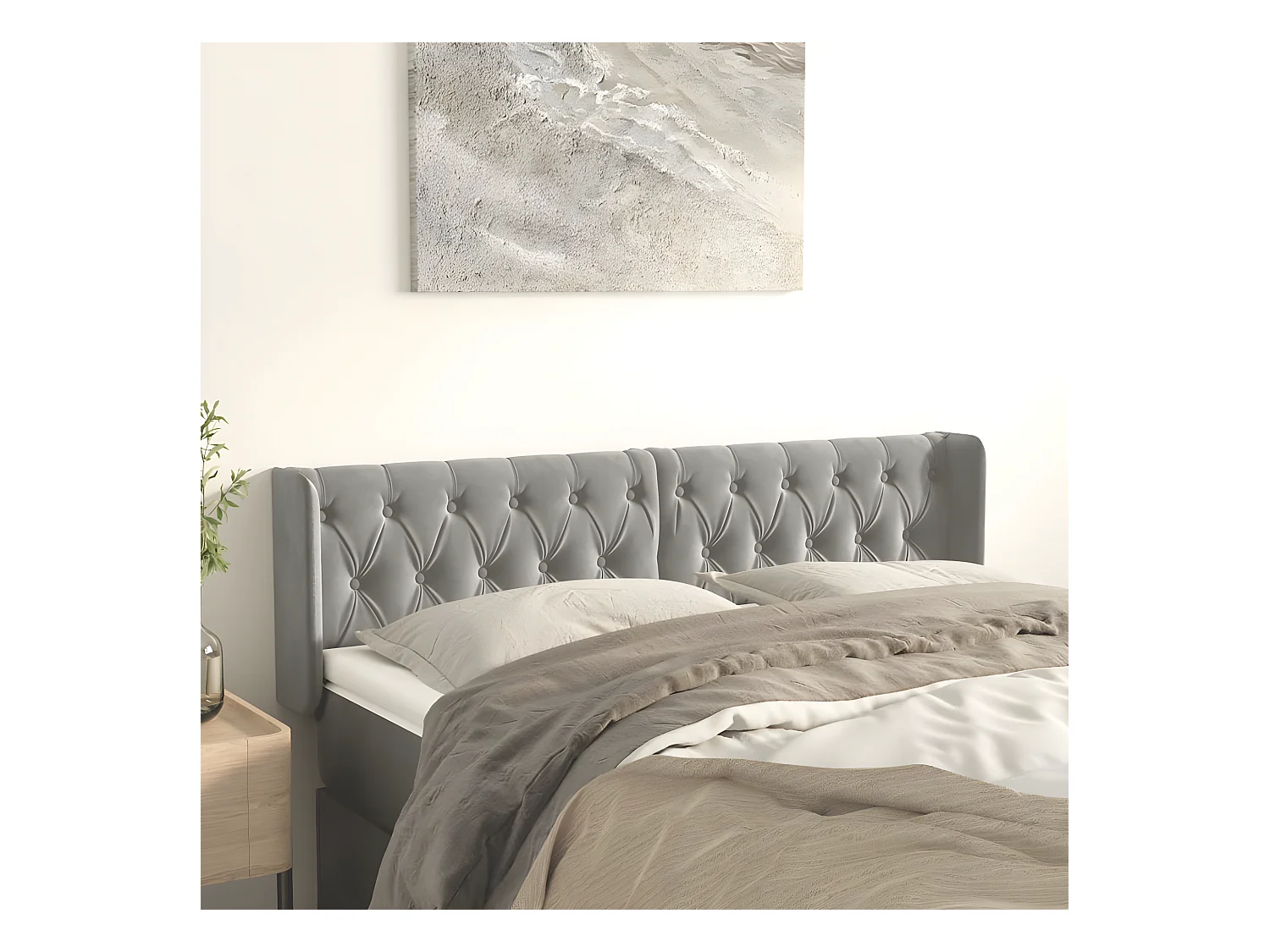 Tête de lit avec oreilles Gris clair 147x16x78/88 cm Velours