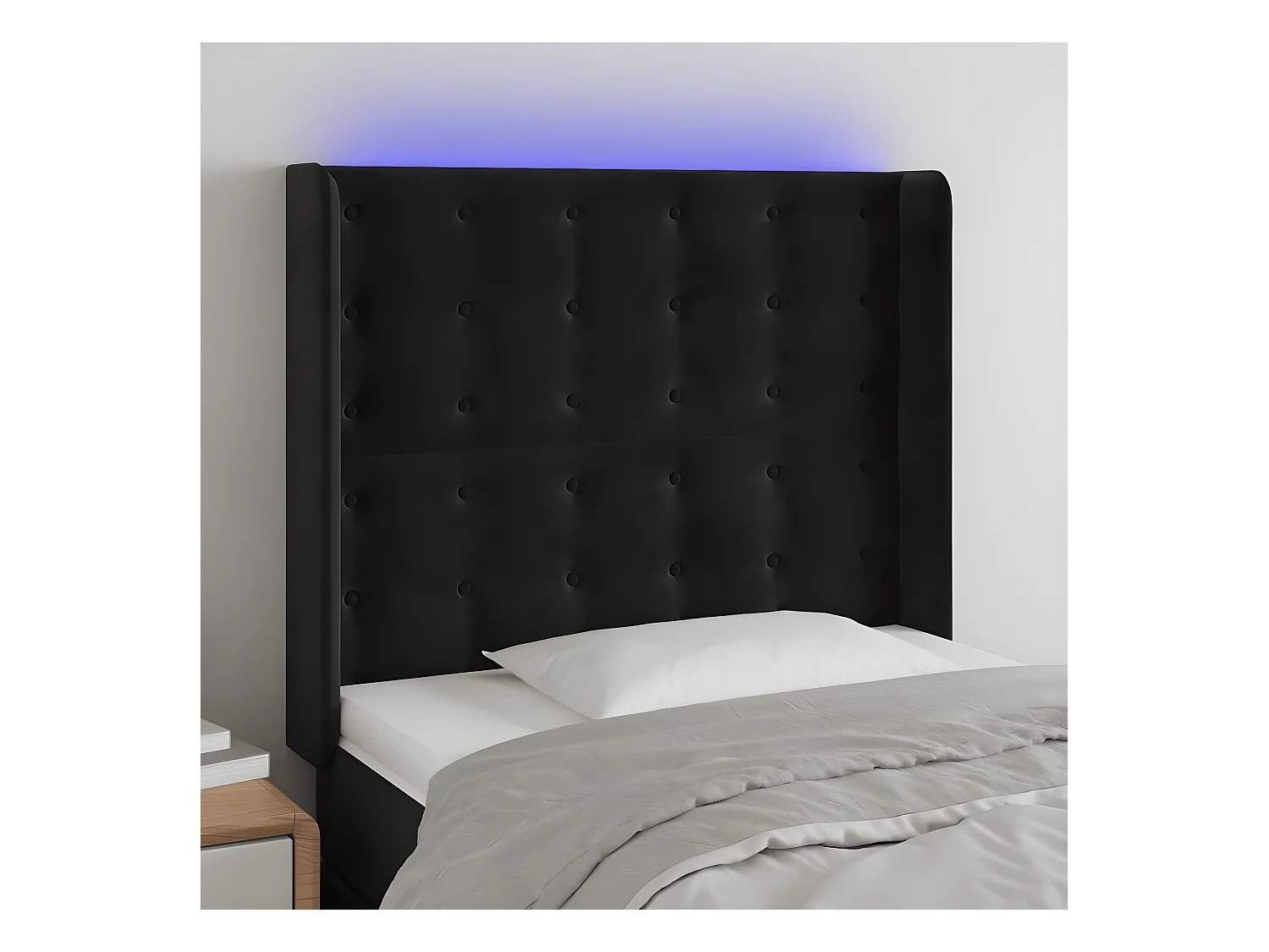 Hoofdbord LED 83x16x118/128 cm fluweel zwart