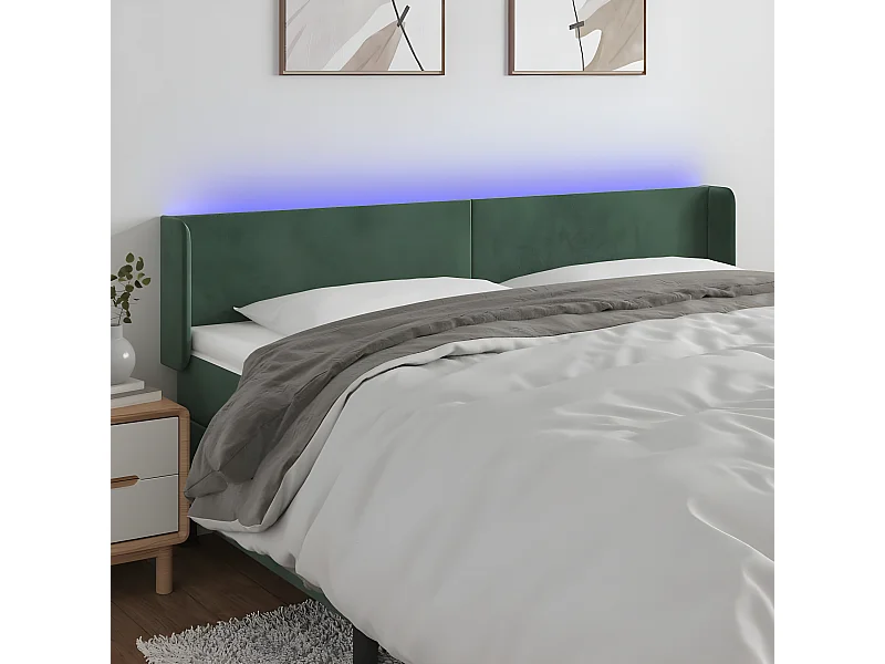 Cabecero con LED de terciopelo verde oscuro 163x16x78/88 cm
