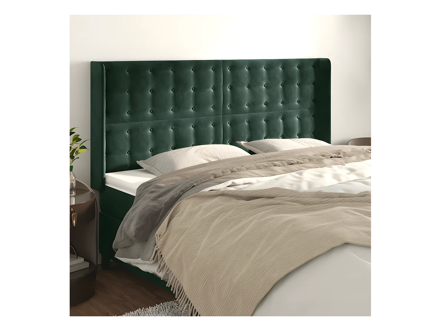 Tête de lit avec oreilles Vert foncé 163x16x118/128 cm Velours