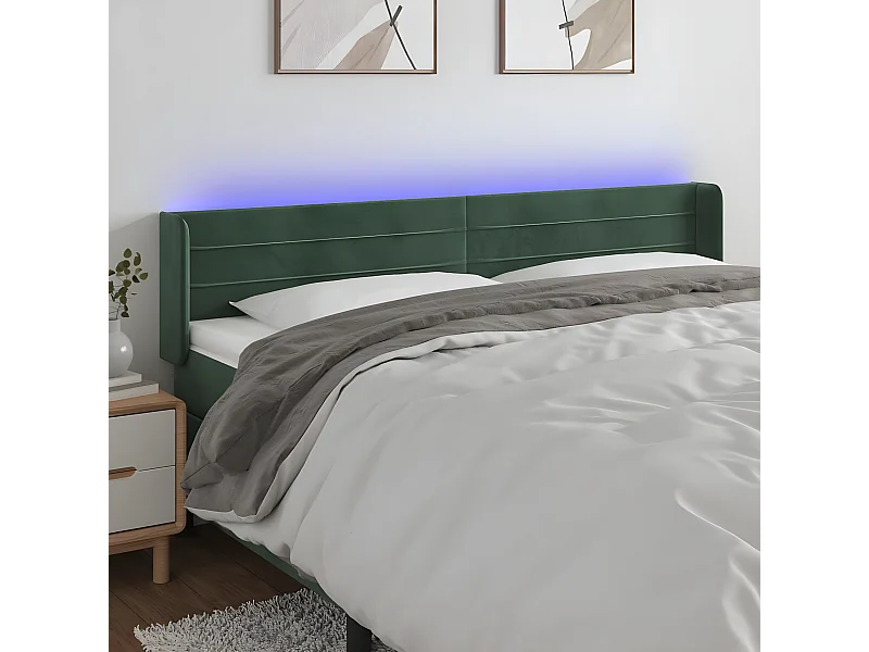 Tête de lit à LED Vert foncé 163x16x78/88 cm Velours