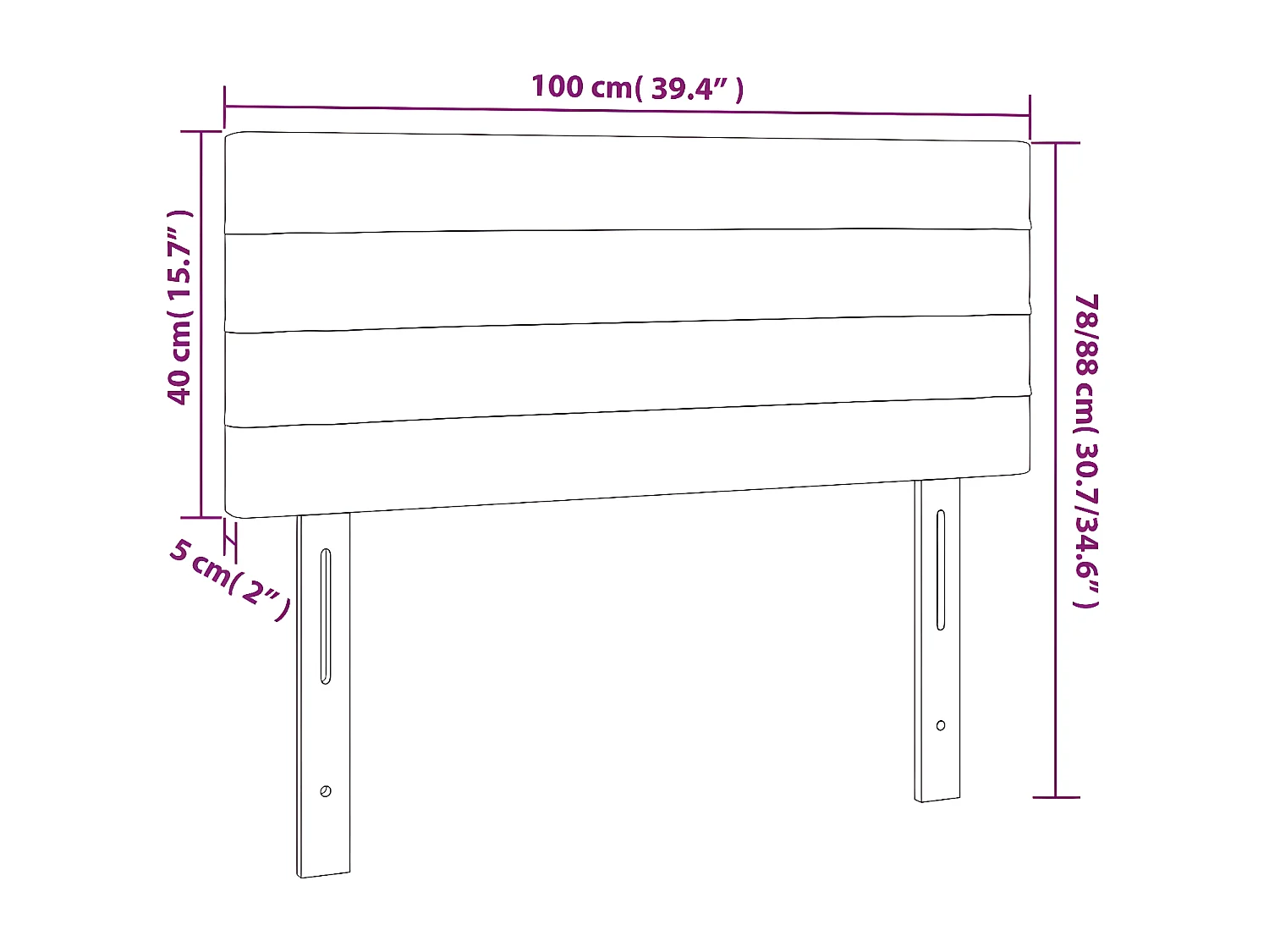Tête de lit à LED Noir 100x5x78/88 cm Velours