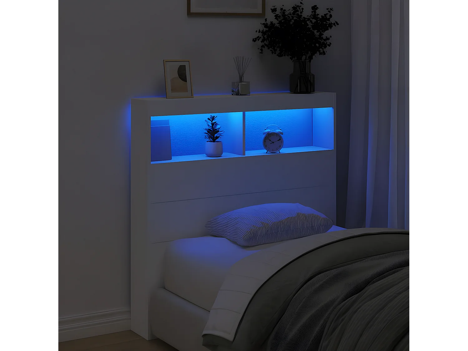 Armoire tête de lit avec LED blanc 100x17x102 cm
