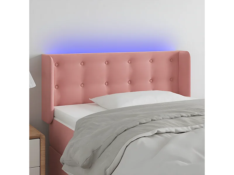 Cabeceira de cama c/ luzes LED veludo 103x16x78/88 cm rosa