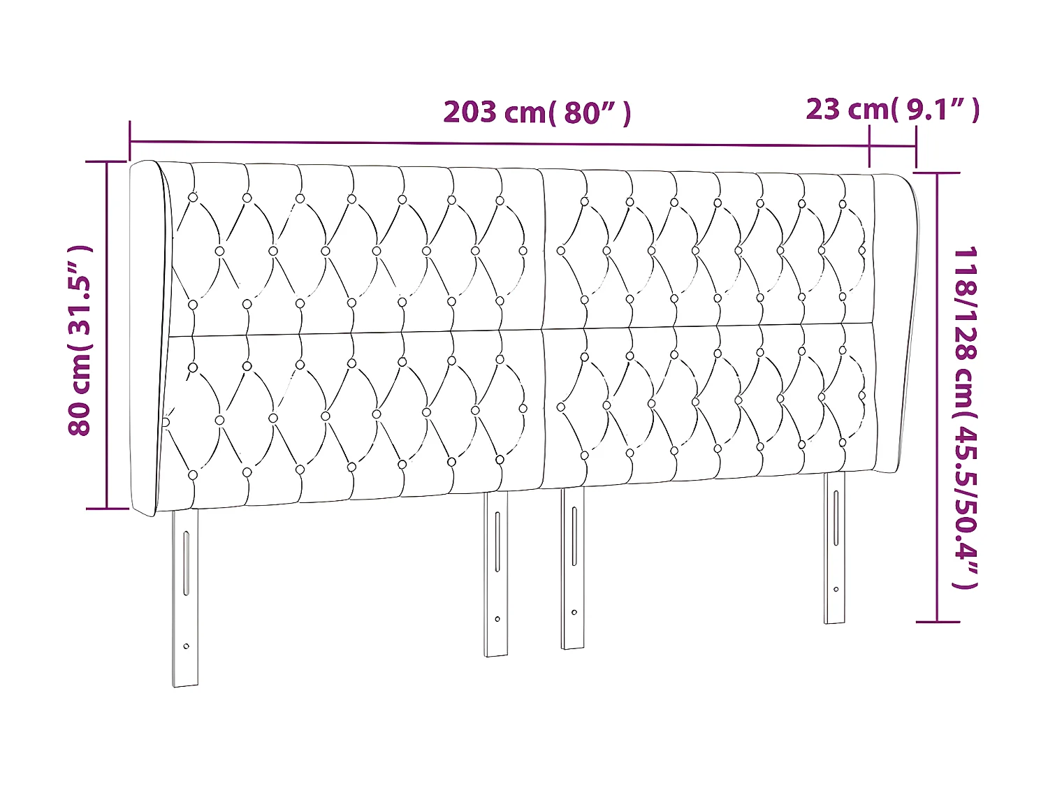 Tête de lit avec oreilles Bleu 203x23x118/128 cm Tissu
