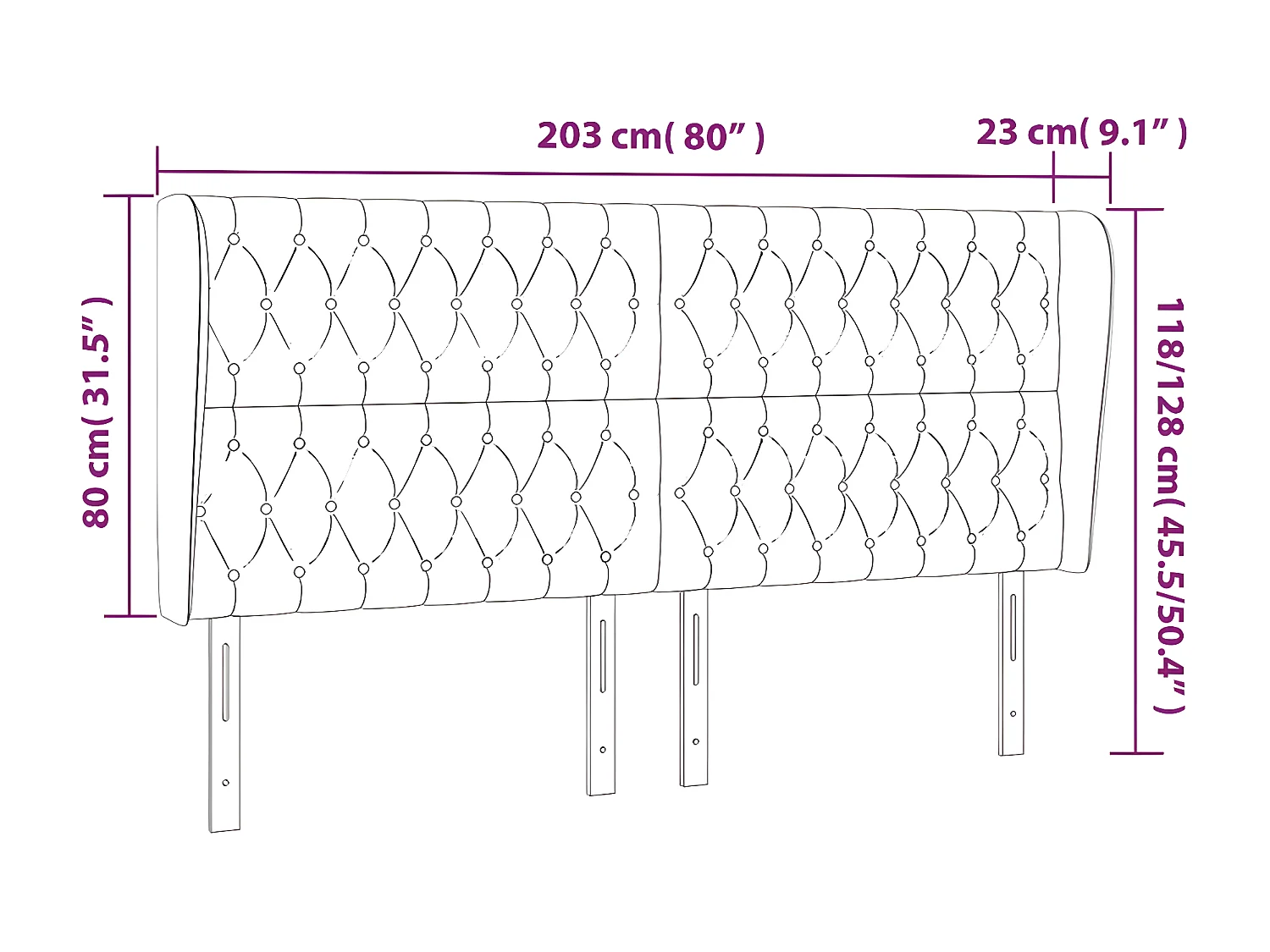 Tête de lit avec oreilles Bleu 203x23x118/128 cm Tissu