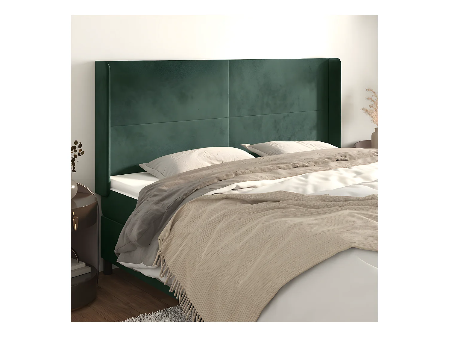 Tête de lit avec oreilles Vert foncé 183x16x118/128 cm Velours