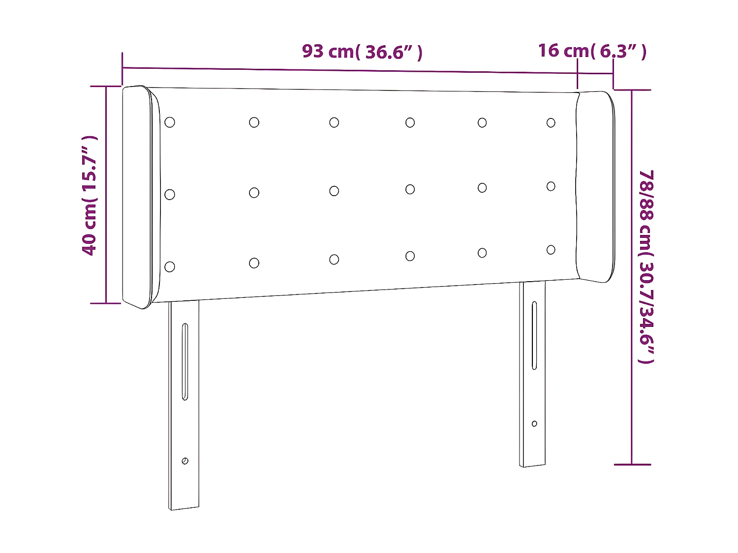 Hoofdbord met randen 93x16x78/88 cm fluweel donkergroen